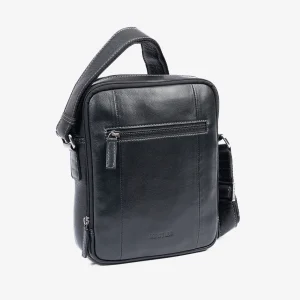 Bolsa de mensageiro para homem, preta, da linha Pioneer Leather. 19x25 cm