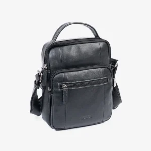 Bolsa de mensageiro para homem, preta, da linha Pioneer Leather. 19x24 cm
