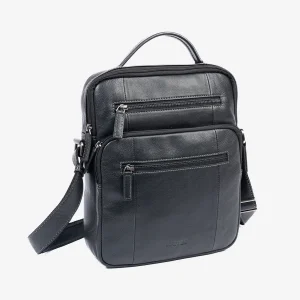 Bolsa de mensageiro para homem, preta, da linha Pioneer Leather. 24x30x07 cm