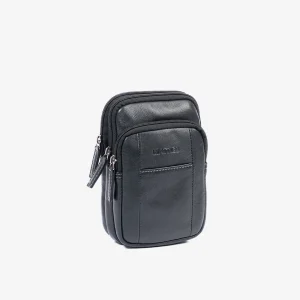 Bolsa de mensageiro para homem, preta, da linha Pioneer Leather. 11x19 cm