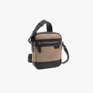 Bolsa de ombro para homem, castanha, Série Canvas. 16x20 cm