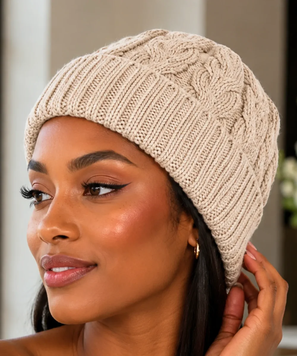 Touca Feminina Tricot Trançada Canelada Inverno | Bienna - Image 5