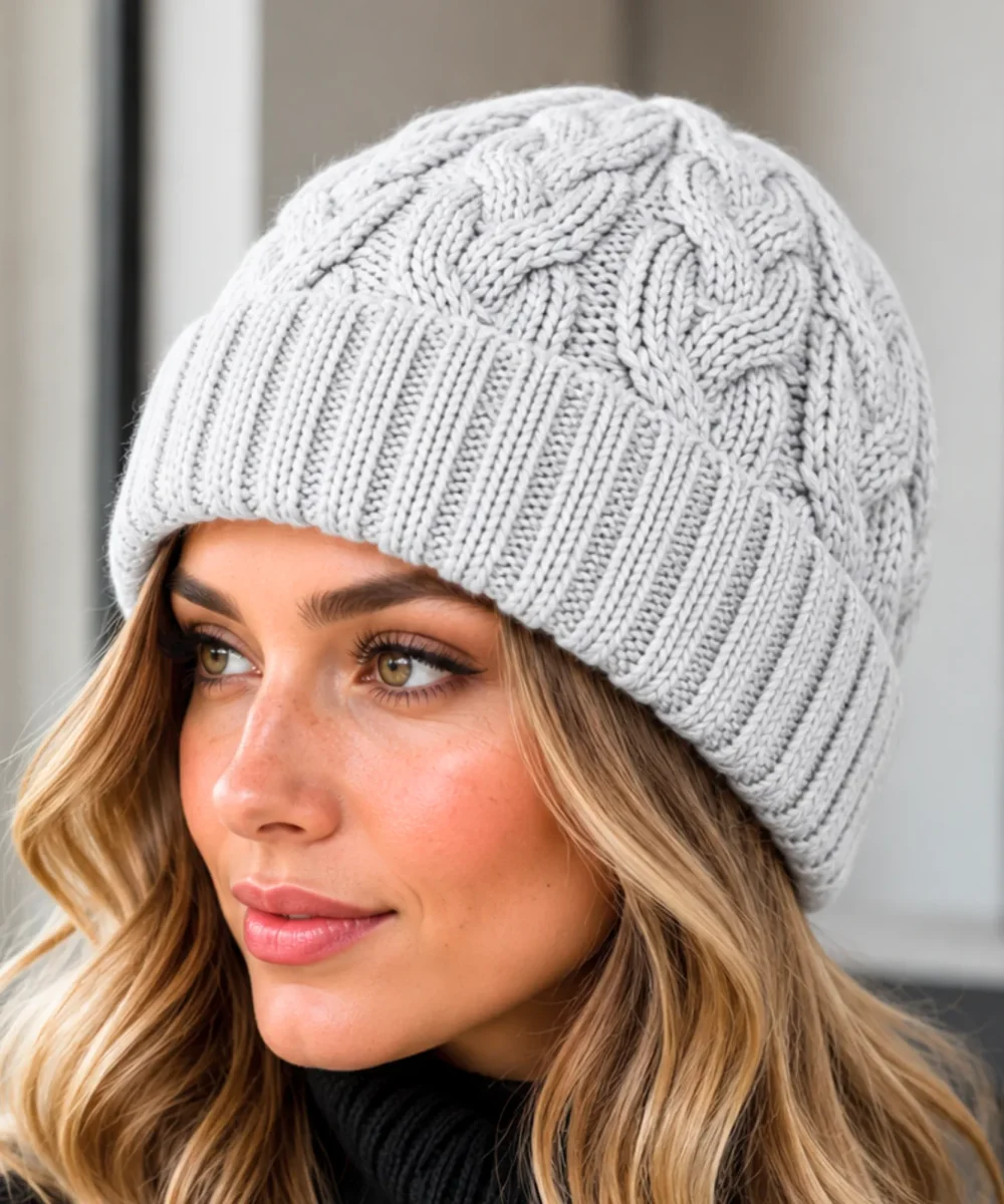 Touca Feminina Tricot Trançada Canelada Inverno | Bienna - Image 3